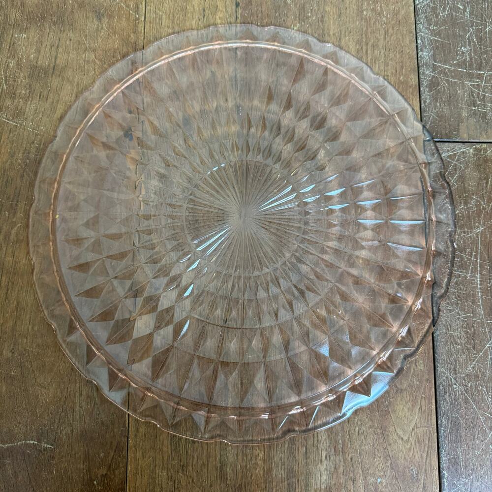 Windsor Diamond Pink Depression Glass Round Plate Jeannette Glass Co 13.5 inch - Picture 4 of 5